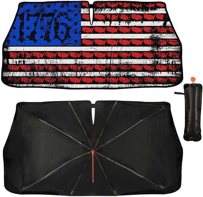 American USA Flag Car Windshield Sunshade Umbrella USA Flag Sun Shade for Car Windshield Umbrella Upgraded Sunshades Blocks UV & Heat Front Window Shades for SUV Sedan Auto by Unknown