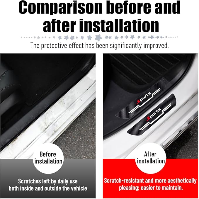 4PCS Car Door Sill Protector, Sport Carbon Fiber Anti-Slip Vehicle Door Edge Scratch Protection, Self-Adhesive Automotive Entry Guard Decoration Sticker, Universal for SUV RV Truck - Image 4