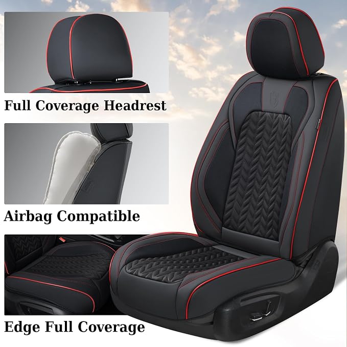 Coverado Seat Covers Full Set, Seat Covers for Cars, Car Seat Covers Winter, Breathable Faux Leather Car Seat Protector Car Seat Cushion, Black Car Seat Covers Universal Fit for Most Cars SUVs Trucks - Image 2