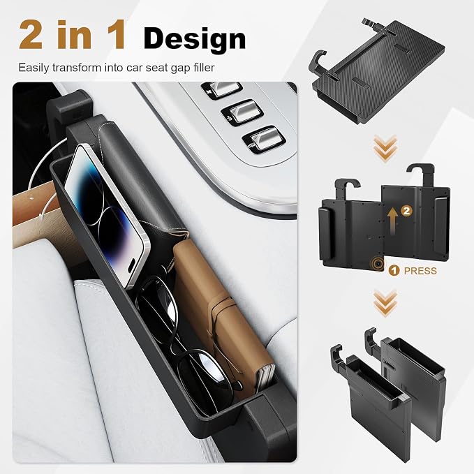 2-in-1 Car Steering Wheel Desk Tray,Adjustable Car Table for Laptop | Car Food Tray for Standard Round Steering Wheels,Car Seat Gap Filling Organizer,Foldable Carbon Fiber Look Table for Working - Image 4