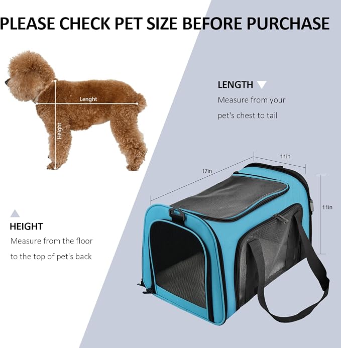 Henkelion Pet Carrier for Small Medium Cats Puppies up to 15 Lbs, Airline Approved Small Dog Travel Puppy Carrier Soft Sided, Collapsible - Blue - Image 8