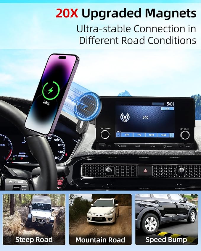 PZK Car Phone Holder for 2020-2026 Toyota Highlander 12.3-inch Screen Only | Magnetic 15W Fast Wireless Charger Phone Mount for Highlander Lmited/Platinum Accessories 360° Rotaion (Not Fit 8-Inch) - Image 9