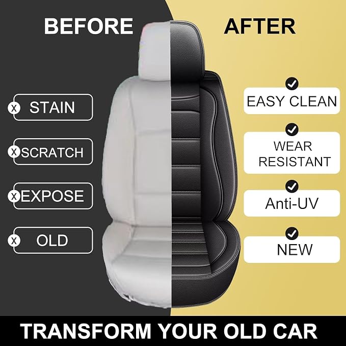 IKABEVEM Car Seat Covers Fit for Mazda 3 2007-2019: Luxury Leather Automotive Front Seat Covers, Car Seat Protector(2PCS Front, Black) - Image 6