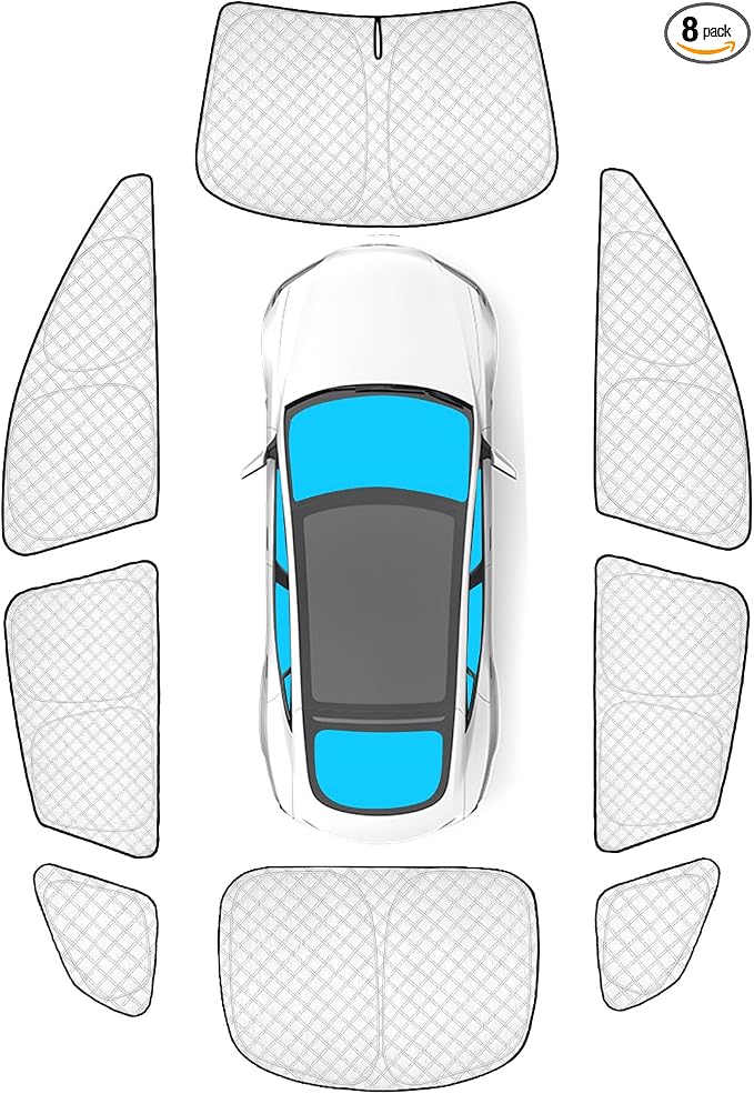 KMF 8pcs Thicken Sun Shades for Tesla Model S 2021-2026 Accessories,Windshield Sunshade Car Window Covers for Side Rear, UV Block and Blackout Privacy for Car Camping by KMF