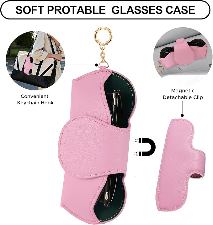KINIVA Sunglasses Holder for Car Visor with Hanging Hook Portable Leather Glasses Storage Bag with Detachable Clips - Image 3