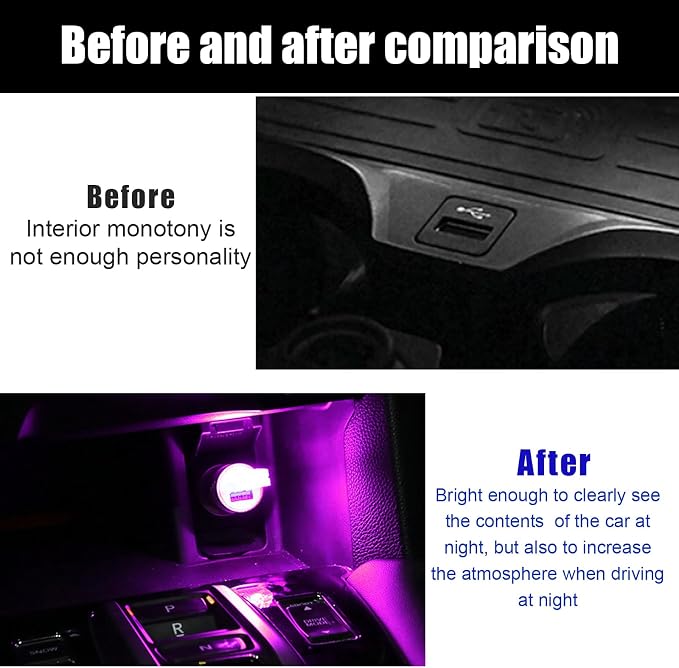2 PCS USB LED Car Interior Atmosphere Lamp, Portable Mini LED Night Light, Plug-in USB Interface Trunk Ambient Lighting Kit, Universal Interior Car Accessories (Purple) - Image 5