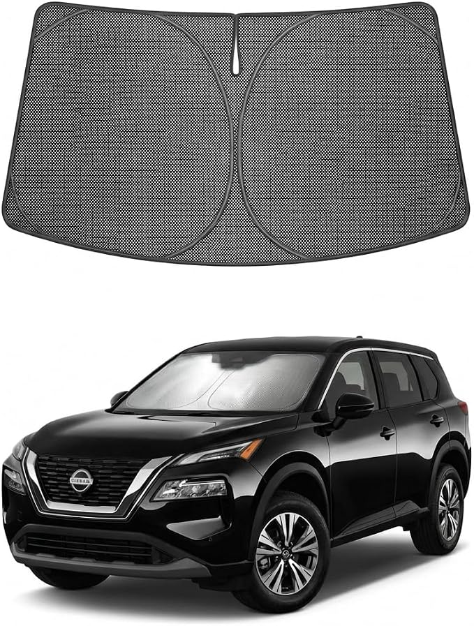 Proadsy Custom Fit 2021-2026 Nissan Rogue Windshield Sun Shade, Blocks Heat | Ice Crystal Micro-Refraction Blocks 99% UV, Drops Cabin Temp 54°F. Foldable Full Coverage for Summer Parking/Camping Privacy by Proadsy