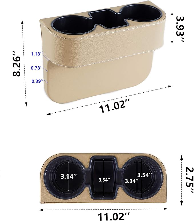 IOKONE Cup Holder for Car, Console Side Pocket, PU Leather Cover, Beige | Car Seat Gap Filler Organizer, Front Seat Organizer, Drink Holder for Car, Cell Mobile Phone Holder, Car Coin Holder - Image 2