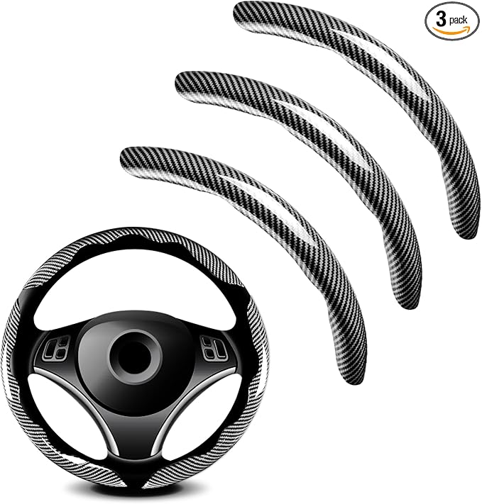 3pcs Universal Carbon Fiber Steering Wheel Cover - Anti-Slip & Segmented Design, Universal 99% Durable Steering Wheel Protector for Men and Women, Car Interior Accessory (Silver) by Unknown