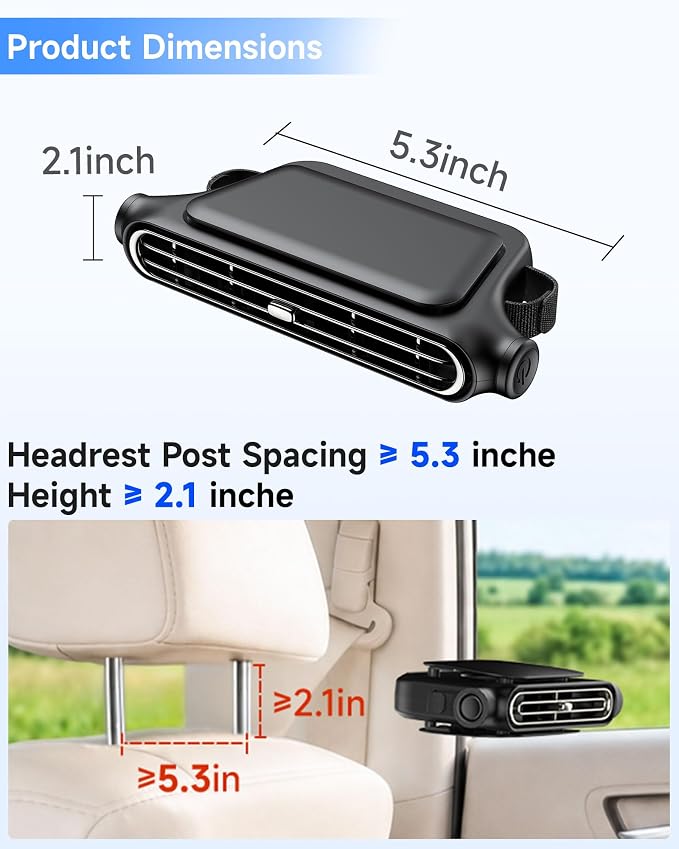 2026 NEW Car Seat Fan, Invisible Car Headrest Cooling Fan, USB Backseat Fan Portable Vehicle Design with 3 Adjustable Wind Speeds for Most Cars Vehicle Jeep Van RV Truck - Image 5