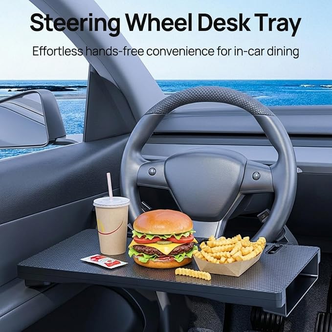2 in 1 Steering Wheel Tray Table & Seat Gap Filler Organizer,Table for Eating in Car, Universal Fit for Most Cars, Car Tray for Working & Eating - Image 8