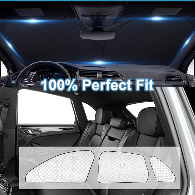 KMF 8pcs Sun Shades for Porsche Macan 2014-2024 Accessories, Thicken Full Window Windshield Sunshade Car Window Covers for Side Rear, UV Block and Blackout Privacy for Car Camping Outdoor - Image 6