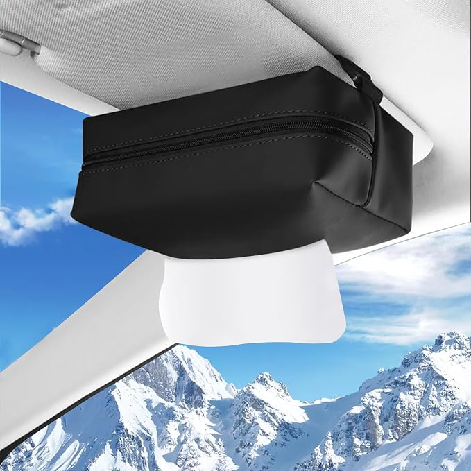 Car Tissue Holder, Car Standard Tissue Holder, Upgraded PU Leather Multi-Functional Car Tissue Box, Keep Car Tidy, for Sun Visor, Backseat, Armrest, Center Console (Black) - Image 3