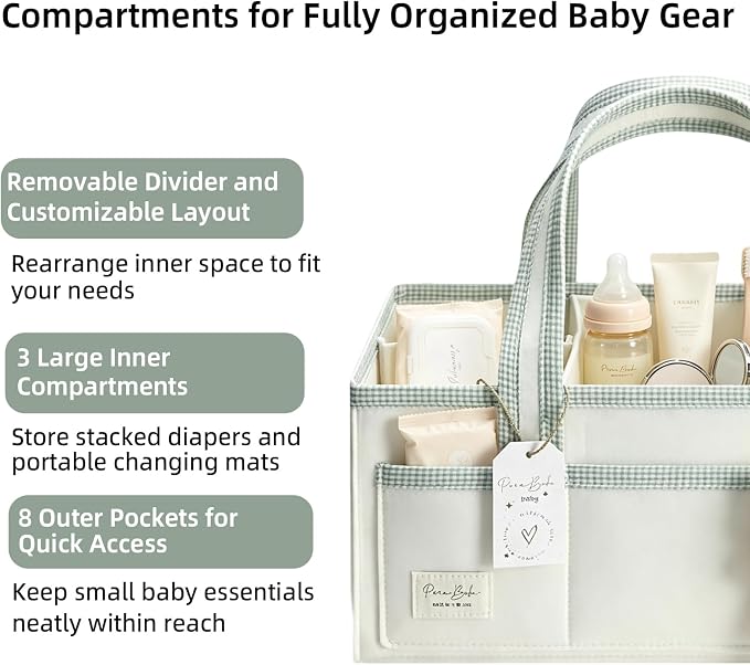 Portable Diaper Caddy Compatible with Skip Hop, Foldable Nursery Storage Tote with Removable Divider, Side Pockets & Cute Bear Pendant for Changing Table, Car & Home - Image 3