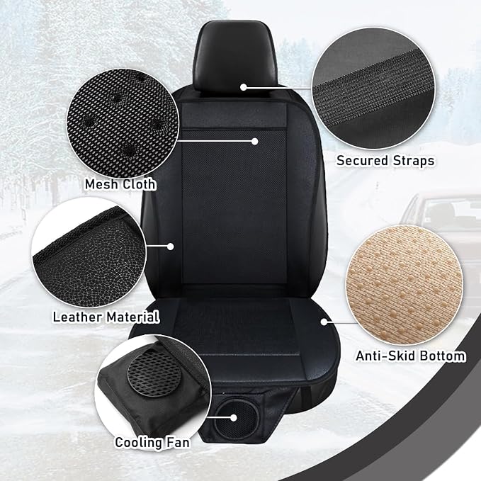 ZONETECH Cooling Car Seat Cushion - Black Automotive Adjustable Temperature Comfortable Cooling Car Seat Cover (1 Pack) - Image 3