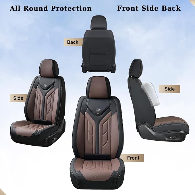 Coverado Seat Covers, Car Seat Covers Front Seats, Leather Seat Covers for Cars, Automotive Seat Covers Car Seat Protector Car Seat Cushion Universal Fit for Most Sedan SUV Pick-up Truck(Black&Coffee) - Image 3