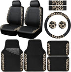 CAR PASS Leopard Print Faux Leather Car Seat Covers & Leopard Car Mats&Leopard Steering Wheel Cover Seat Belt Universal Car Accessories for SUV,Van,Saden,Truck Automobile Interior Sets(Gold Black) - Image 9