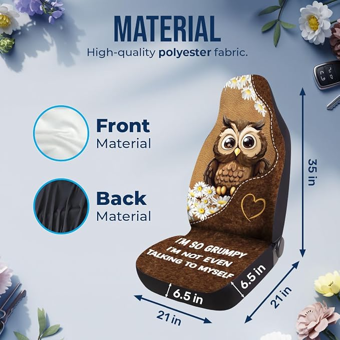 GENANY Cute Owl Car Seat Covers, 2-Piece Front Seat Set | 2-piece polyester front seat cover set, each 35 x 21 x 21 inches, with adjustable straps and hooks - Image 5