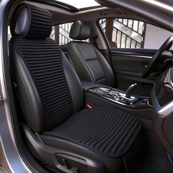 Linen Front Car Seat Cover,Seat Protector,Buckwheat Hull Cooling Cloth | Bottom Seat Cover With Backrest 1 Pack Breathable Ventilated Front Seat Only,Black by Suninbox