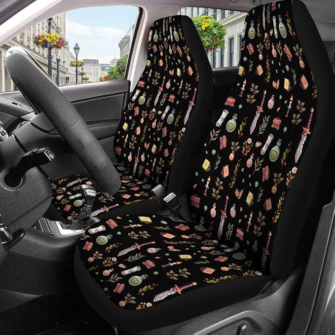 GENANY Polyhedral Dragon Car Seat Covers, 2-Piece Front Seat Set | 2-piece polyester front seat cover set, each 49.5 x 19.6 inches, with adjustable straps and hooks - Image 3