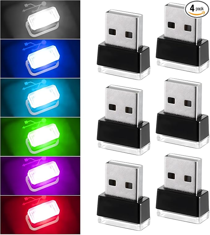 4 PCS USB LED Car Interior Atmosphere Lamp, Mini Night Light Plug-In Trunk Ambient Lighting Kit, Portable USB Interface LED Lamp Interior Decoration for Vehicle Home Office (6 PCS) by RDXCV