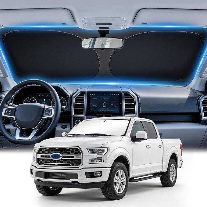 JUSTTOP Windshield Sun Shade for 2015-2025 Ford F150 Accessories | Sun Visor for Front Windshield & Window Sun Shade Cover | 300T Upgraded Heat & UV Reflective Sunshade for Car Windshield by JUSTTOP