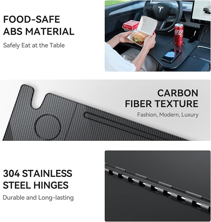 YONZEE Foldable Desk Food Tray (Carbon Edition) for Tesla Model Y Model 3 S X Y Juniper Accessories- Upgraded Table with Support Leg for Dining, in-Car Work, Travel and Outdoor (1 Pack) - Image 9