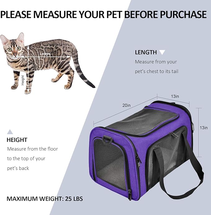 Henkelion Large Cat Carriers Dog Carrier Pet Carrier for Large Cats Dogs Puppies up to 25Lbs, Big Dog Carrier Soft Sided, Collapsible Travel Puppy Carrier - Large - Purple - Image 4