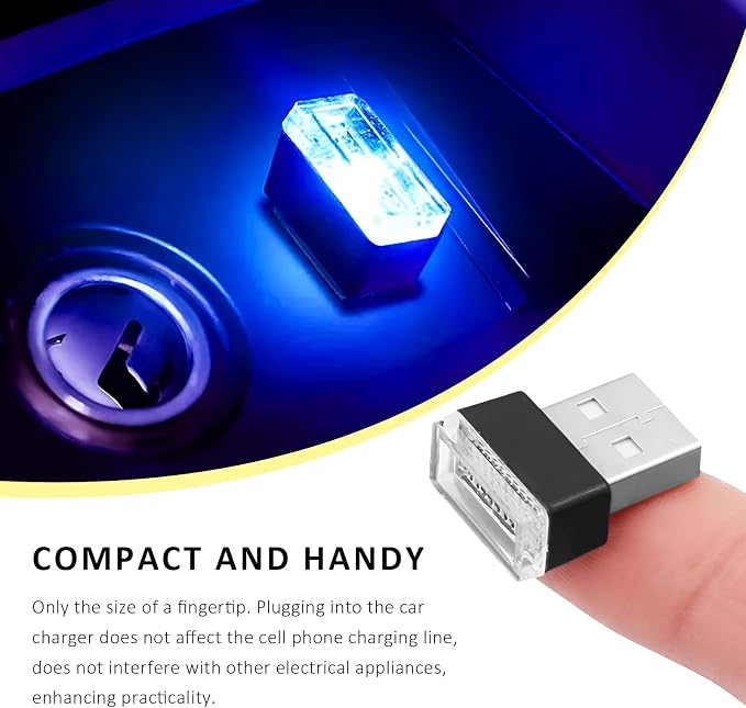 6PCS USB LED Car Interior Atmosphere Lamp, Plug-in USB Interface LED Night Lighting Decoration, Mini Portable Ambient Lights Kit Universal Interior Accessories for Most Cars - Image 4
