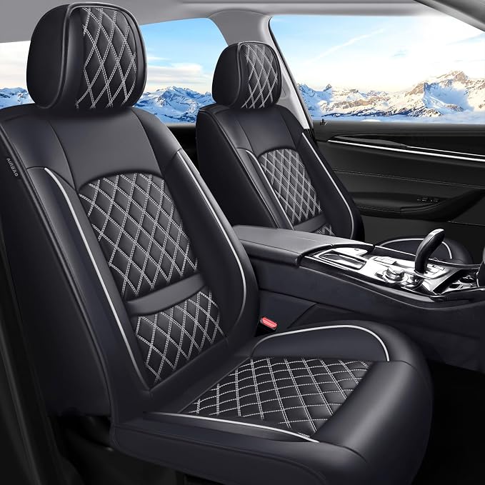 Fit Canyon Car Seat Covers for GMC Canyon 2015-2025 2026 - Luxury Leather, Anti-Slip, All-Weather Seat Cushions, Waterproof & Breathable, Airbag Compatible, Full 5-Seat Set (Whiteline) by Unknown