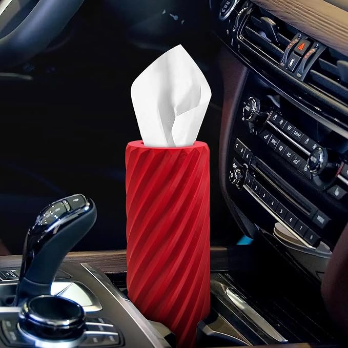 Car Tissue Holder, Refillable Round Cylinder with 3 Tissue Packs, Universal Fit for Vehicle Cup Holder, Home & Office, Car Accessories Interior (Red) - Image 5