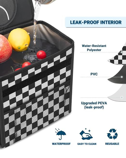 Capolo Car Trash Can with Lid, Leakproof Car Garbage Can Car Trash Bag | Waterproof, Trash Can for Car, 3 Mesh Pockets, Mini Hanging Vehicle Car Trash Bin, for Back/Front Seat (Black Square,3 Gal) - Image 4