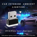 Yourkar 4 PCS USB LED Car Interior Atmosphere Lamp, Plug-in USB Interface Trunk Ambient Lighting Kit, Night Led Decoration Mini USB Light, Universal Interior Car Accessories (White+Red) - Image 2