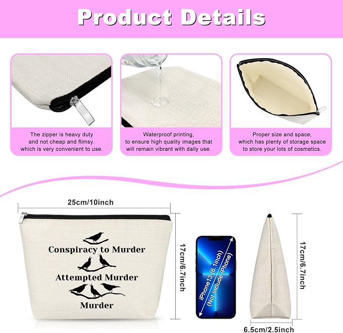 Crow Lover Gifts Makeup Bag Cosmetic Bag Bird Lover Gift Bird Watching Crows Themed Gift Crow Christmas Graduation Birthday Gifts For Friend Daughter Zipper Travel Bag - Image 2