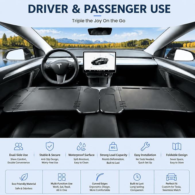 Car Desk for Tesla Model 3 Y, Foldable Tesla Desk for Laptop, Car Table Tray for Tesla Passenger Seat, Tesla Table Travel Tray for Kids, Food & Tablets, Tesla Tray Long Trip Essentials - Image 3