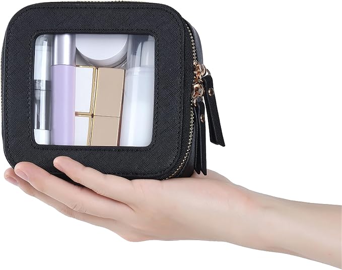 Small Clear Makeup Bag Travel Cosmetic Case, Portable Make Up Organizer Traveling Compact Car Bag for Essentials Transparent Toiletry Bag with Zipper - Image 4