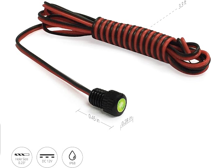 Oznium BRIGHTEST Light Bolt - Flush Mount 12V LED Light for Bumper, Grille, Cars Interior, Dash, Ambient Lighting, Motorcycle w/SLEEK Aluminum Housing & Screw Nut (6 mm Black, Green LED) - Image 5
