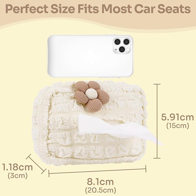 Lace Car Tissue Holder, Cute Flower Napkin Dispenser for Visor & Backseat, Hanging Soft Paper Storage Bag, Aesthetic Car Interior Accessories for Women (Cream White) - Image 3