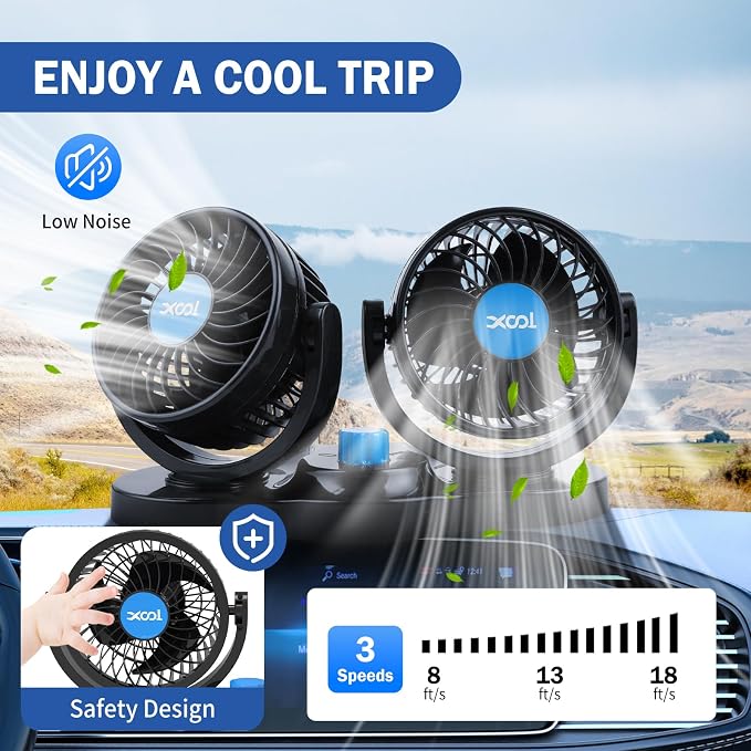 XOOL Car Fan 12V Portable Auto Cooling Fan with Cigarette Lighter Plug, 360° Rotatable High Power Vehicle Fan for Truck SUV RV - Image 4