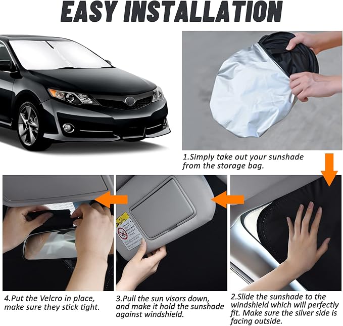 D-Lumina Windshield Sun Shade for 2012 2013 2014 2015 2016 2017 Toyo-ta Camry Accessories, Front Window Sunshade Sun Visor Protector Block UV Rays Heat, Foldable 2 Layers 210T Material - Image 5