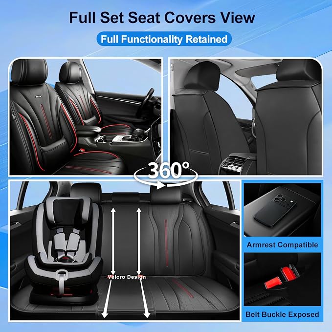Fit Elantra Seat Covers Custom Fit for Hyundai Elantra 2017-2026, RedTrim | Front Pair, Premium Leather Full Coverage Protectors, Waterproof, Breathable, Scratch Resistant, Easy Wipe, Airbag Compatible - Image 2