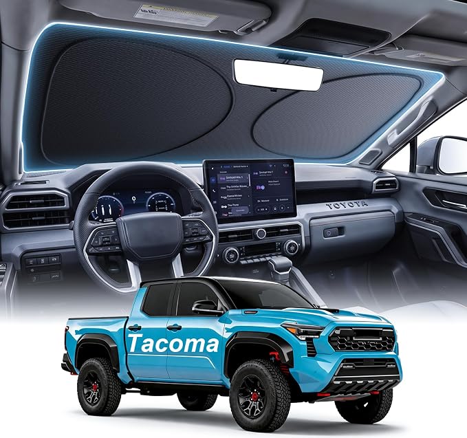 2026 Upgraded Windshield Sun Shade for Toyota Tacoma [Precision Custom Fit, Superior UV & Heat Block] Cooling Tech Fabric, Durable Foldable with Storage Bag, Fits 2000-2026 by Unknown