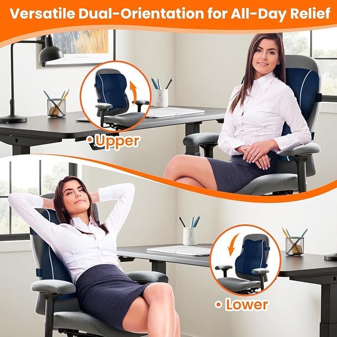 CloudBliss XL Lumbar Support Pillow, Memory Foam for Office Chair, Blue | Ergonomic High-Density Memory Foam, Adjustable Straps, Washable Mesh Cover, Lower Back Support for Office, Gaming & Car Seat - Image 7