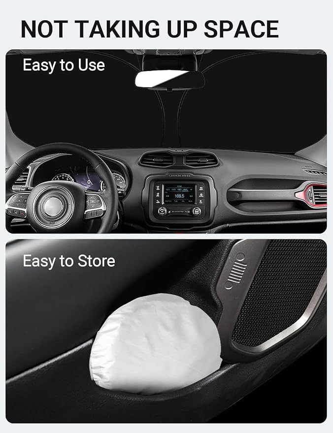 Proadsy Custom Fit Car Windshield Sun Shade for 2015-2023 Jeep Renegade | 240T Heat Shield, Drops Temp 54°F, Blocks 99% UV, Prevents Dashboard Cracking, Summer Parking & Beach Trips, Easy Twist-Fold - Image 9