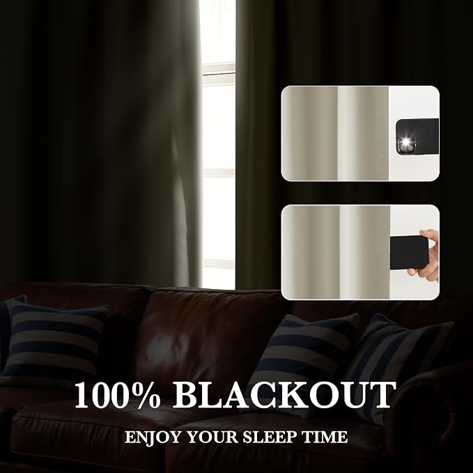 RYB HOME Bedroom Blackout Curtains 54 inches Long, 100% Blackout | Thermal Insulated, Noise Reducing, Curtains for Living Room Nursury, For Sleep, W42 x L54, Biscotti Beige - Image 4