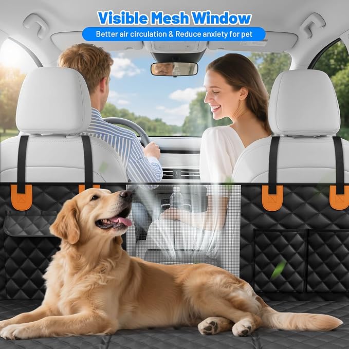 Dog Car Seat Cover for Back Seat, Hard Bottom Hammock Hold 400lbs For Cars | Waterproof,Anti-Scratch,Safety Non-Slip,600D Oxford,Mesh Window,Storage Pocket - Image 4