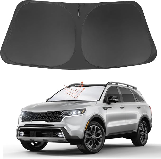 Front Windshield Sun Shade Foldable Car Front Window Sun Shade Windshield Shade Custom Fit for 2021-2025 2026 Kia Sorento SUV Block UV Rays Accessories Heat Keep Cooler by FannycCargoCover