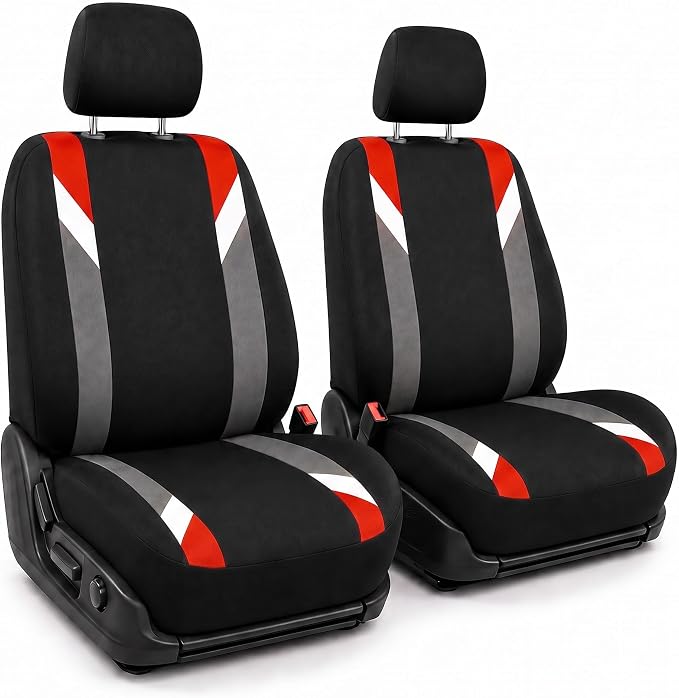 FH Group Front Set Cloth Car Seat Covers for Low Back Car Seats with Removable Headrest, Universal Fit, Airbag Compatible, Seat Cover for SUV, Sedan, Van, Red by FHGroup