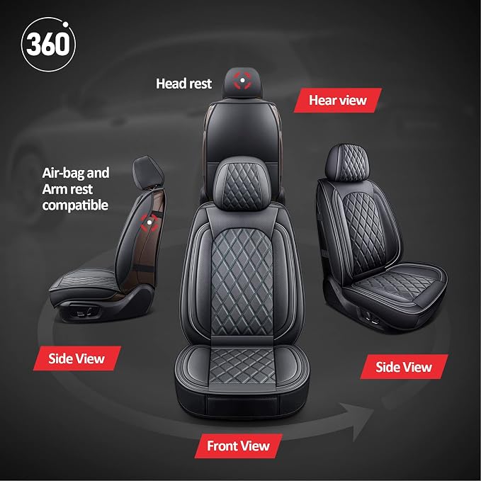 2PCS Front Car Seat Covers, Leather Seat Covers for Sedan, Truck,SUV | Black Seat Cover,Breathable Car Seat Cover,2PCS Front Universal Automotive Seat Protector For Families, Pets,Commuters - Image 6