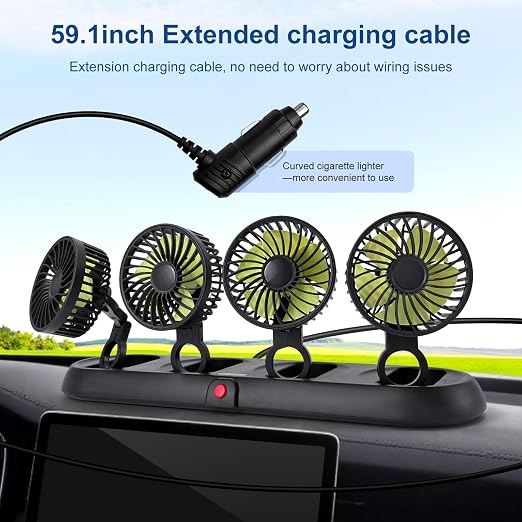 Portable 4-Head Car Cooling Fan with Cigarette Lighter Plug | Powerful Airflow Fan for Vehicles Cars Taxi and Road trips - Image 6